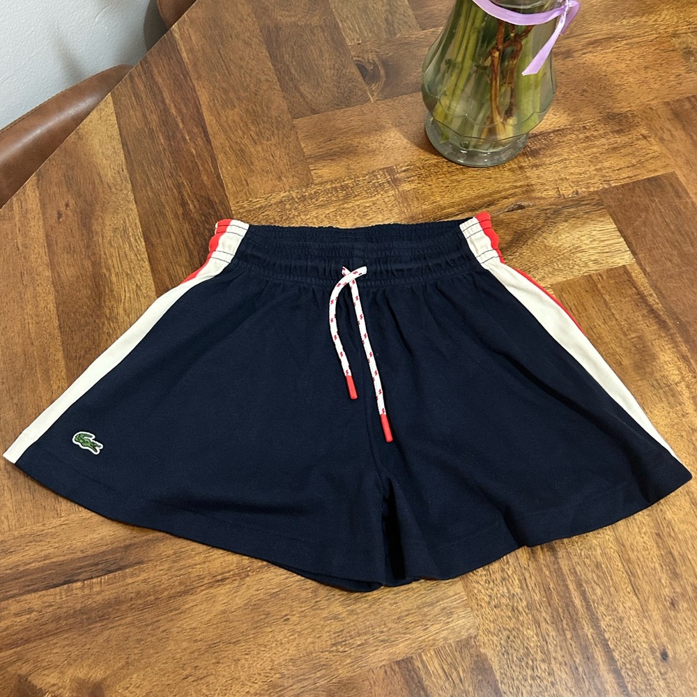 Lacoste Kids Navy Shorts with Red and White Details Size 3 NWT